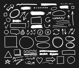 Poster - Handcrafted elements. Hand drawn vector arrows set on black background