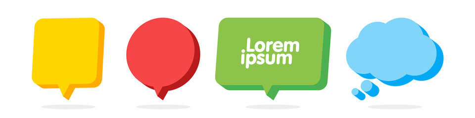 Poster - 3d Speech Bubble Shapes Set. Vector cloud, square, circle and rectangle chat box banner.