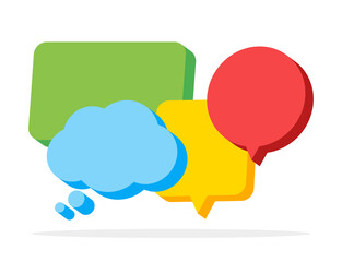 Poster - Colorful 3d bubble speech. Chat box shape set. Communication concept. Vector illustration