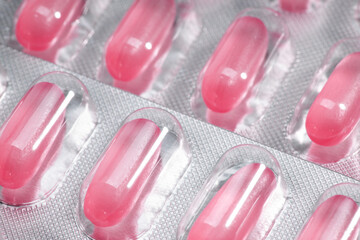 Poster - close-up capsules in the blister. medical drug