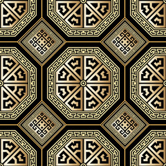 Greek vector seamless pattern. Repeat tribal abstract background. Greek key, meanders ethnic style golden ornament.  Geometric ornate modern design. Luxury endless backdrop. Trendy geometry design