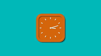 Wall Mural - 12 hours wall clock, 3d wall clock, brown color wall clock on cyan background