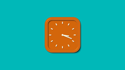 Poster - 12 hours wall clock, 3d wall clock, brown color wall clock on cyan background