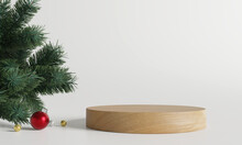 Wood Product Display Podium. Christmas Concept. 3D Rendering
