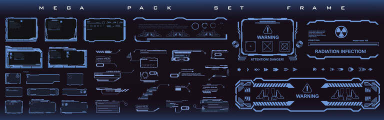 Poster - big set techno frames, callouts, information blocks, robotics elements. rooted cyber techno frame fo