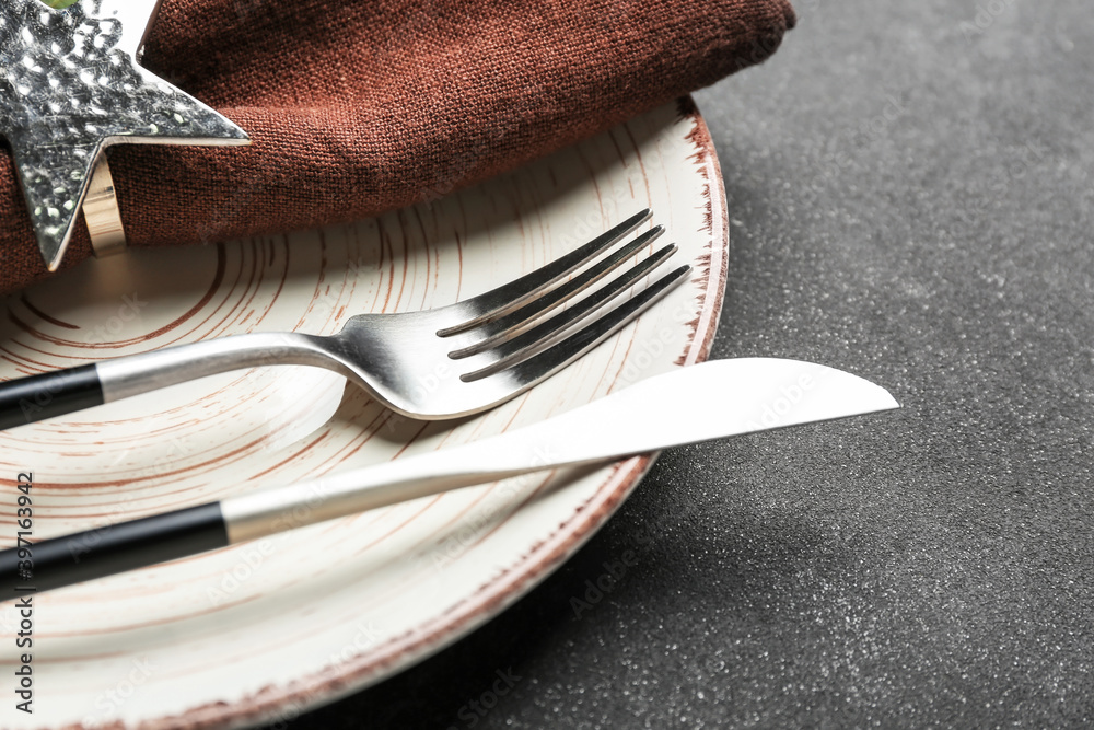 Beautiful table setting on dark background
