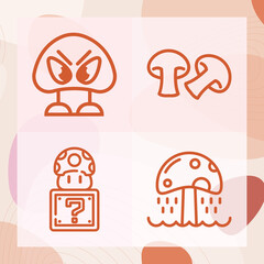 Wall Mural - Simple set of mushroom related lineal icons