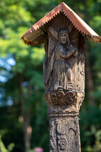 Wooden Wayside Shrine With Wola Filipowska Moved To The Open-air Museum In Wygiezlow. Poland