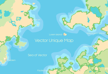  Unique map of world with various landscape, green, ocean and lakes. This is design for any ideas