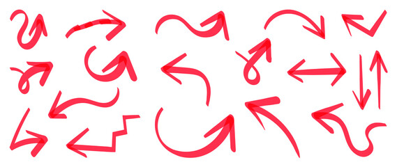 Poster - Red arrows vector.  Doodle Marker hand drawn arrows and shapes vector illustration.