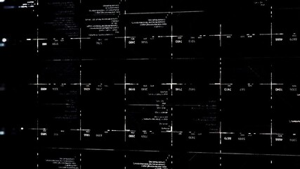 Poster - White digital codes in cells with numbers on black background. Animation. Lot of changing data moving on a machine monitor, seamless loop, monochrome.