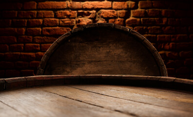 background of barrel and worn old table of wood