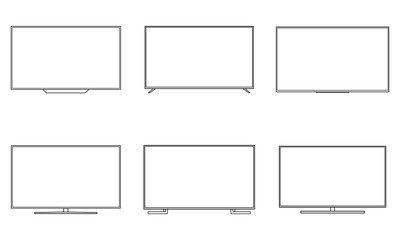 Wall Mural - tv screens wireframe outline icons isolated on white background. vector illustration