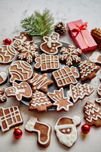 Different Shapes Of Christmas Gingerbread Cookies Assorted In Circle