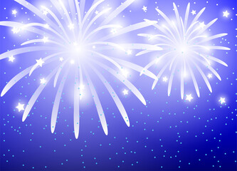 Wall Mural - Illustration with festive fireworks on a blue background.