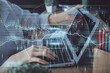 © peshkova - Double exposure of woman hands typing on computer and forex chart hologram drawing. Stock market invest concept.