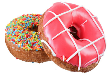 Sticker - Strawberry donut covered with pink icing Isolated