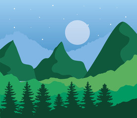 Poster - Landscape of mountains and moon on green background design, nature and outdoor theme Vector illustration