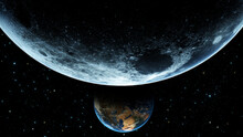 Big Moon With Earth 3D Illustration