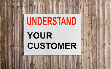 Wall Mural - close up on card text understand your client, image business concept on wooden background