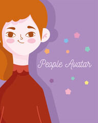 Sticker - people avatar, young woman portrait in cartoon style