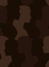 Vector Seamless Pattern Of Flat Brown Black Woman Profile Silhouette Isolated On Background