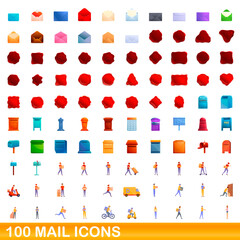 Poster - 100 mail icons set. Cartoon illustration of 100 mail icons vector set isolated on white background