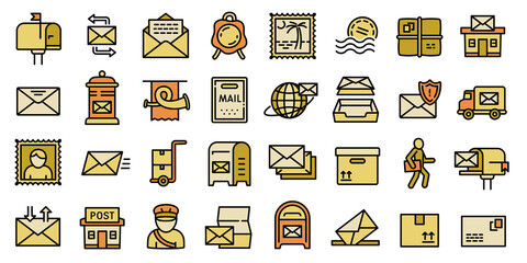 Poster - Postman icons set. Outline set of postman vector icons for web design isolated on white background