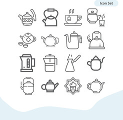 Wall Mural - Simple set of teapot related lineal icons.