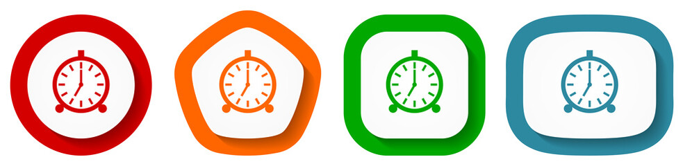 Fototapete - Alarm vector icon set, flat design vector illustration in 4 colors options for webdesign and mobile applications