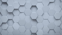 Futuristic, High Tech, Light Background, With A Hexagonal Cellular Structure. Wall Texture With A 3D Hexagon Tile Pattern. 3D Render