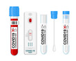 COVID-19 test set, rapid blood sample test, test tube and swab test for COVID-19 test.