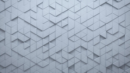 Futuristic, High Tech, light background, with a triangular block structure. Wall texture with a 3D triangle tile pattern. 3D render
