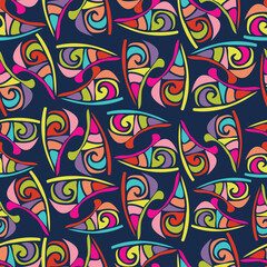 Wall Mural - Vector seamless colorful pattern of ornamental abstract shapes triangles in lines