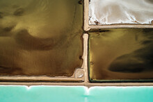 Abstract Aerial Drone Photo Of Colorful Lithium Mining Evaporation Ponds