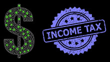 Textured Income Tax Stamp And Bright Web Net Dollar Symbol With Lightspots