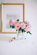 Pink Roses In A Glass Vase