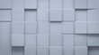 © RocknRoller Studios - Futuristic, High Tech, light background, with a square block structure. Wall texture with a 3D cube tile pattern. 3D render