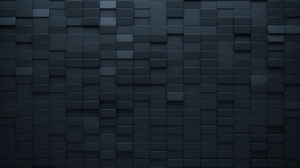 Futuristic, High Tech, dark background, with a rectangular block structure. Wall texture with a 3D rectangle tile pattern. 3D render