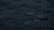 © RocknRoller Studios - Futuristic, High Tech, dark background, with a offset rectangular block structure. Wall texture with a 3D rectangle tile pattern. 3D render