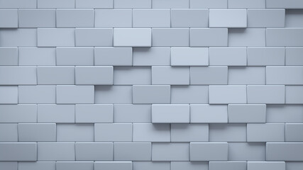 Futuristic, High Tech, light background, with a offset rectangular block structure. Wall texture with a 3D rectangle tile pattern. 3D render