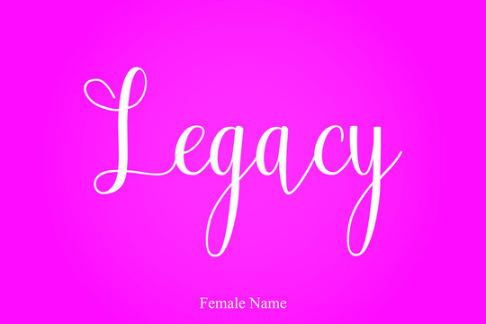Legacy Female Name Calligraphy White Color Text On Pink Background