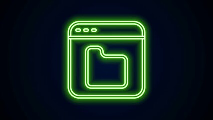 Poster - Glowing neon line Browser files icon isolated on black background. 4K Video motion graphic animation.