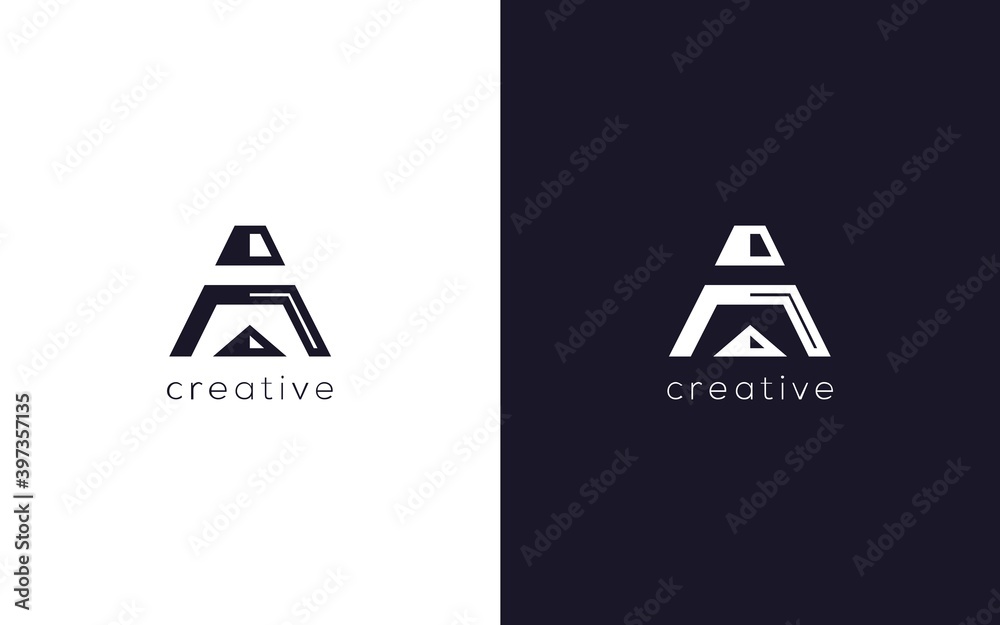 Abstract Letter A with Pyramid Logo Design. Creative Vector Monogram based Icon Template.
