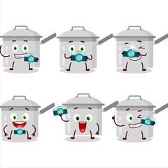 Wall Mural - Photographer profession emoticon with sauce pan cartoon character