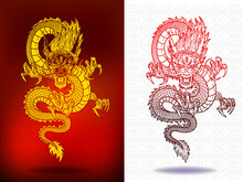Traditional Red Chinese Dragon With Chinese Text Happy New Year Illustration Pattern Celebration For Festival