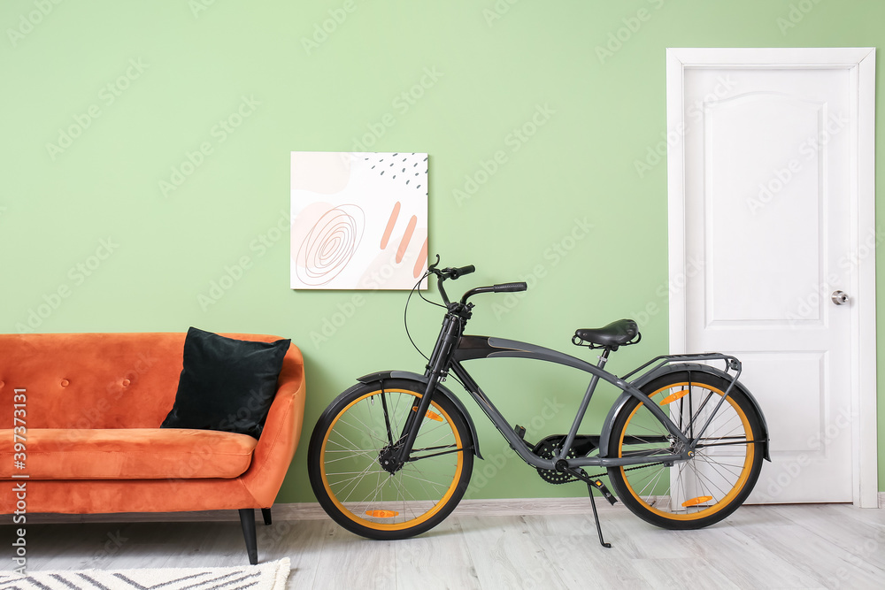 Interior of modern room with bicycle