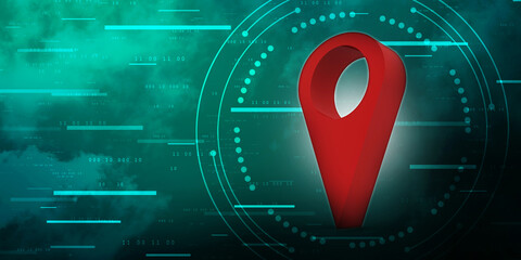 Poster - 3d rendering Red map pointer