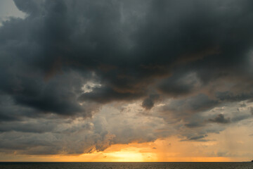 Wall Mural - Beautiful orange sunset on the sea landscape