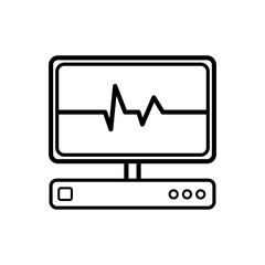 Poster - Abstract medical device with a monitor for examination of the heart, ultrasound and cardiogram, a simple black and white icon on a white background.  illustration